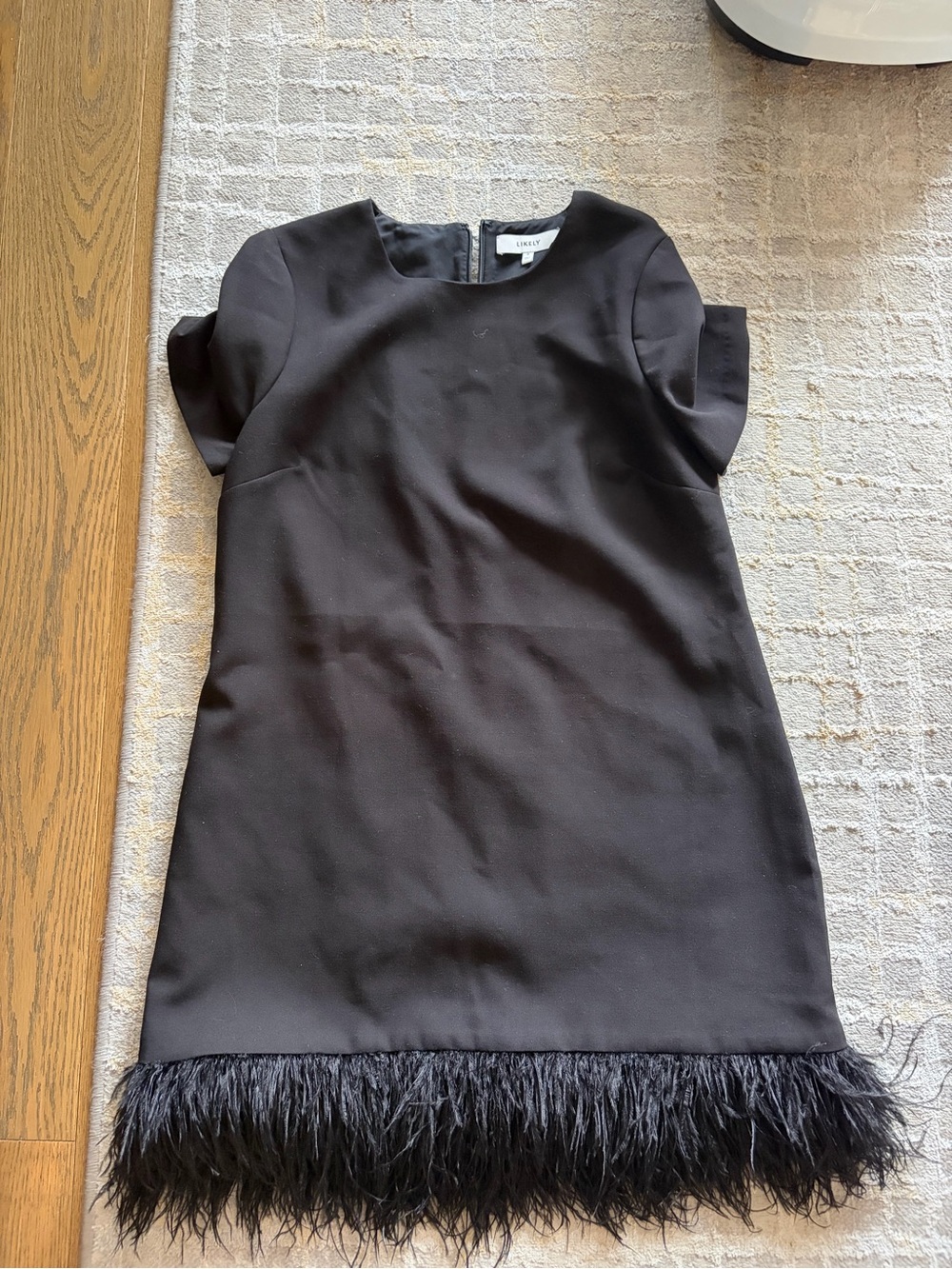 Likely Black Mini Dress with Feather Hem